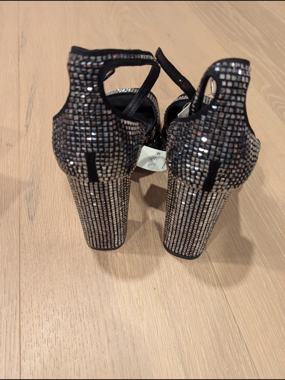 Embellished Black Platform Block Heel Sandals - Women's